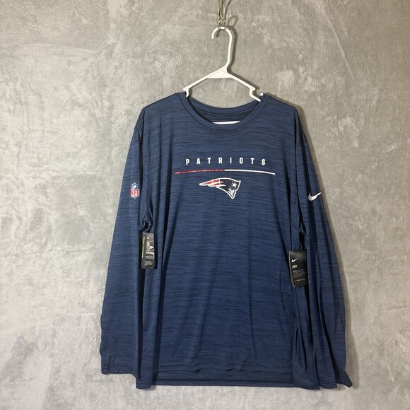 NWT Nike New England Patriots 2XL Dri Fit Long Sleeve Shirt Navy Blue FOOTBALL - Picture 1 of 11
